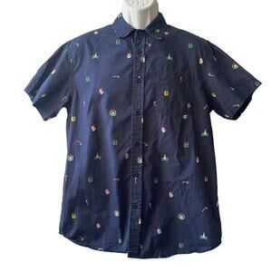 Eighty-Eight Brand Santa Skulls and Wreaths Christmas Print Shirt Size L